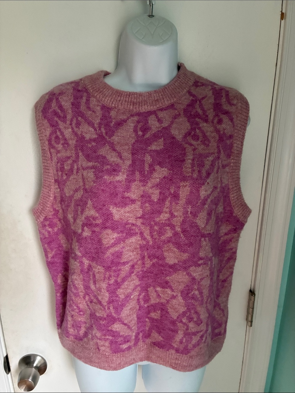FRNCH Rose Colored Glasses wool blend Knit Sleeveless Crew Vest NWT